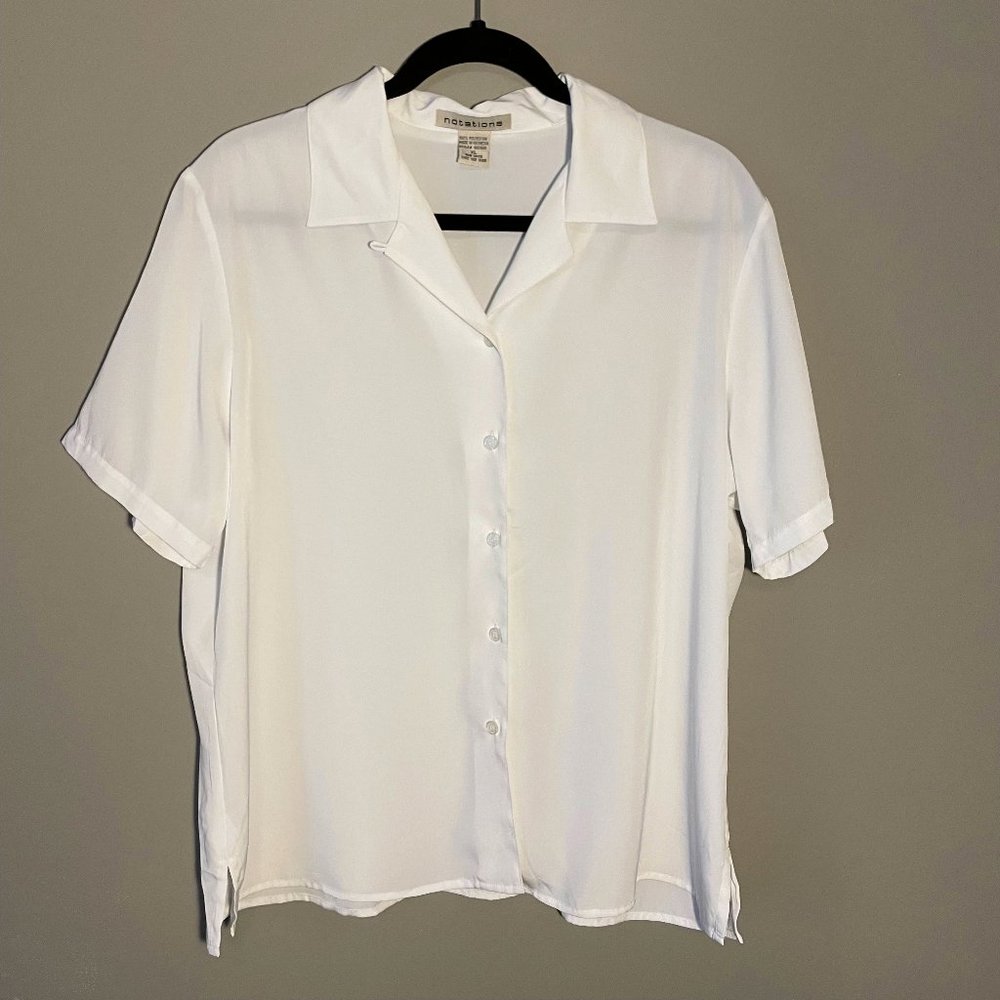 Vintage White Sheer Short Sleeve Button Up Shirt Sheer Plus Size XL